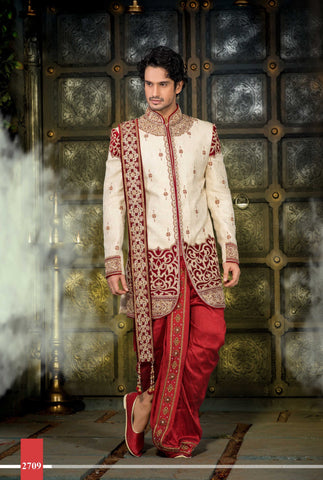 Light Gold  Gichha Pure Silk  Indowestern