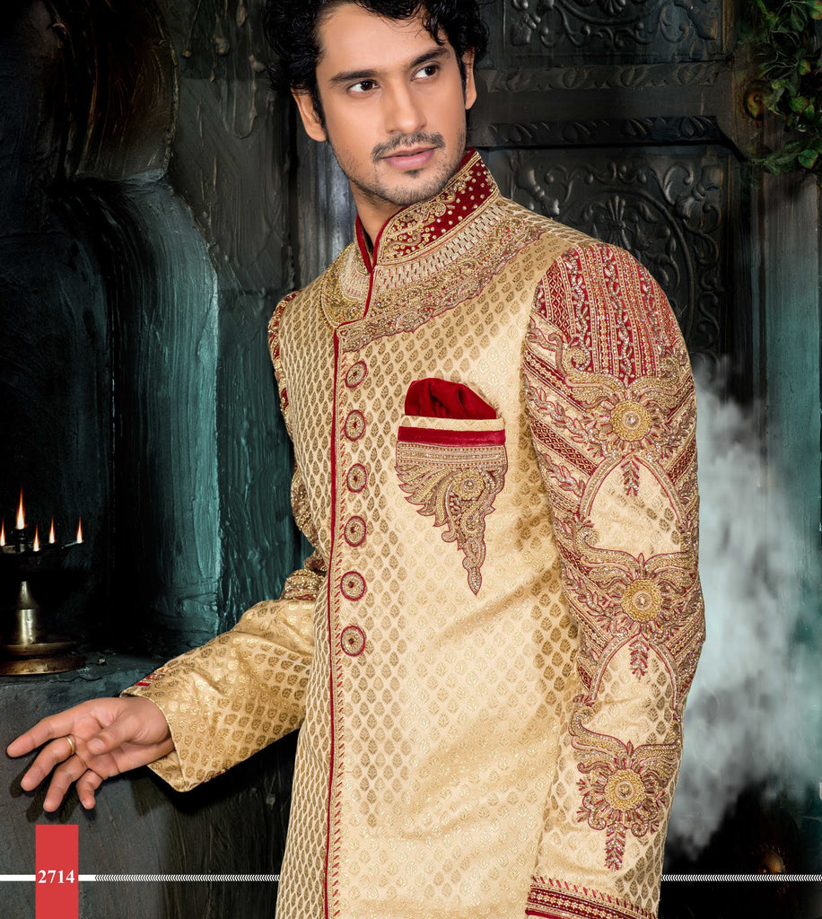 Gold Jamewar Pure Silk from Banaras Indowestern