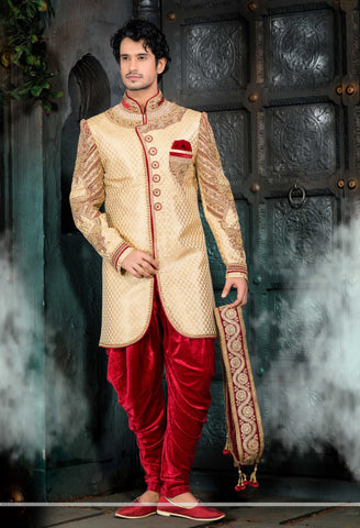 Gold Jamewar Pure Silk from Banaras Indowestern