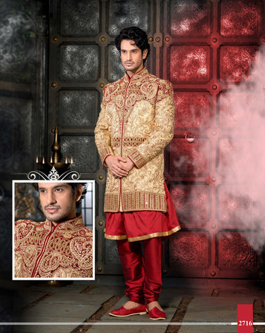 Gold Jamewar  Pure Silk 3 Pcs Indowestern