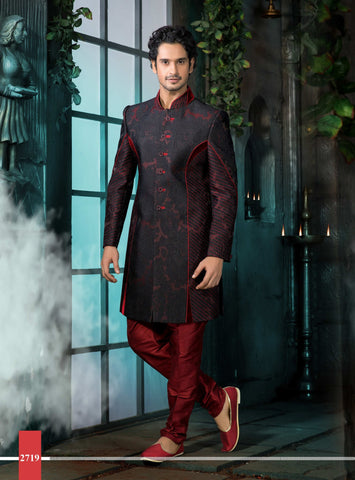 Black  Gichha Pure Silk Indowestern