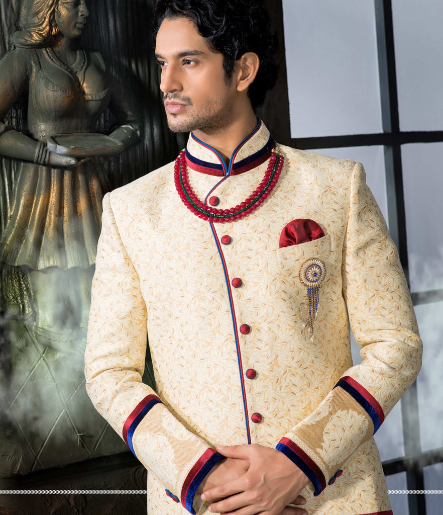 Cream  Gichha Pure Silk Indowestern