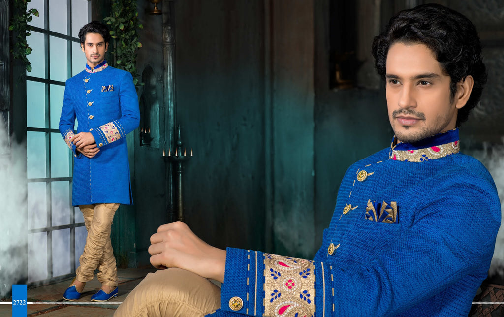 Blue Velvet Jute Indowestern