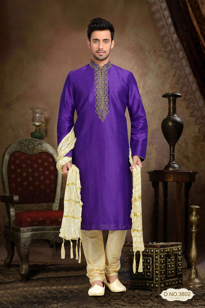 Purple Color Dupion Art Silk Stone Work Kurta Pyjama