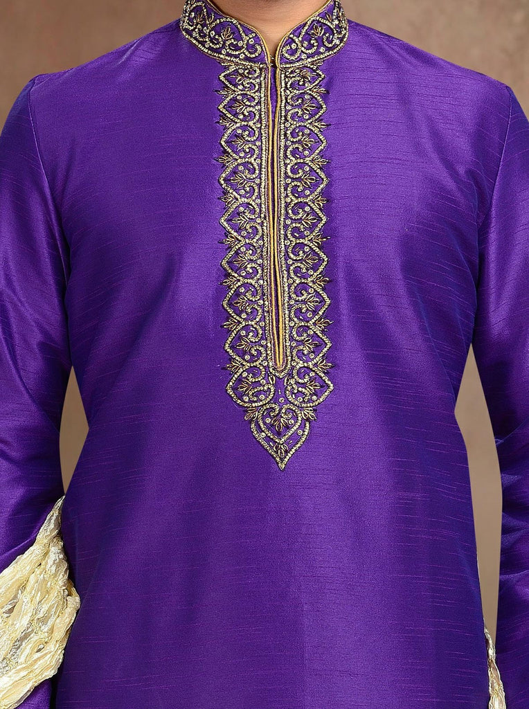 Purple Color Dupion Art Silk Stone Work Kurta Pyjama
