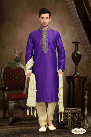 Purple Color Dupion Art Silk Stone Work Kurta Pyjama