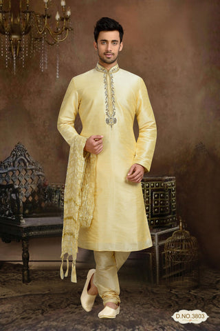 Gold Dupion Art Silk Kurta Pyjama Stone Work