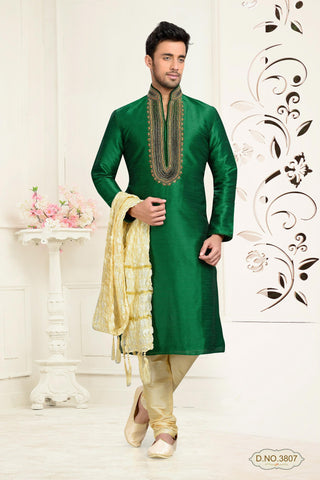 Green Color Dupion Art Silk Kurta Pyjama
