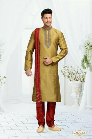 Dark Gold Dupion Art Silk Kurta Pyjama
