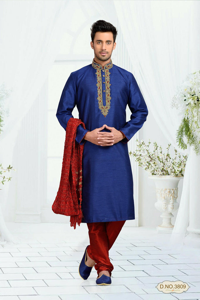 Blue Dupion Art Silk Kurta  Pyjama With Stone Work
