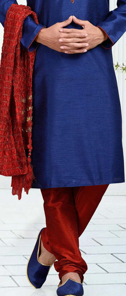 Blue Dupion Art Silk Kurta  Pyjama With Stone Work