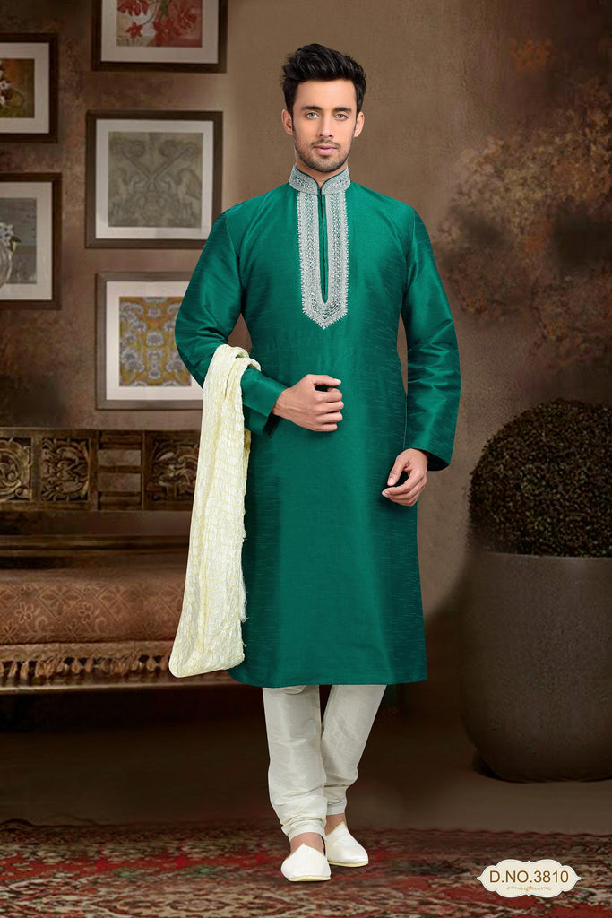 Teal Dupion Art Silk Kurta Pyjama