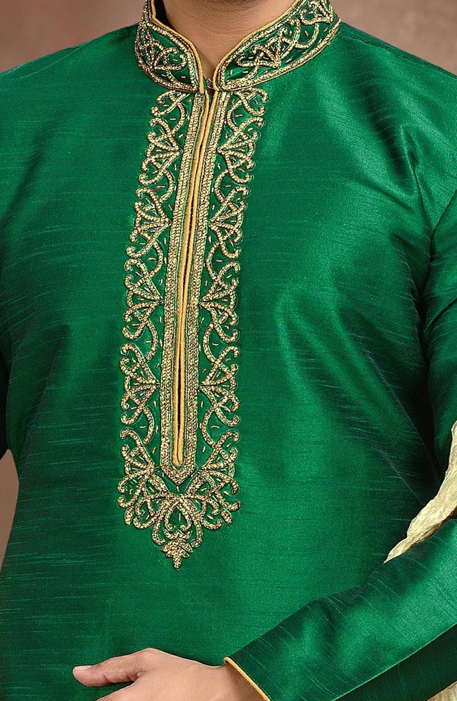 Green Dupion Art Silk Kurta Pyjama