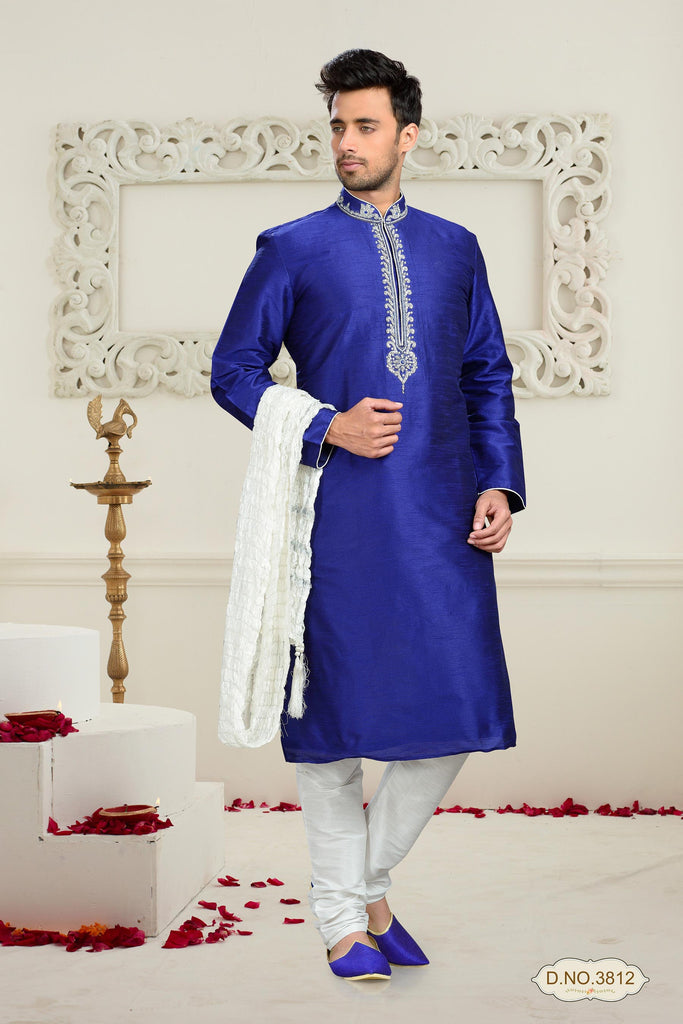 Blue Dupion Art Silk Kurta Pyjama
