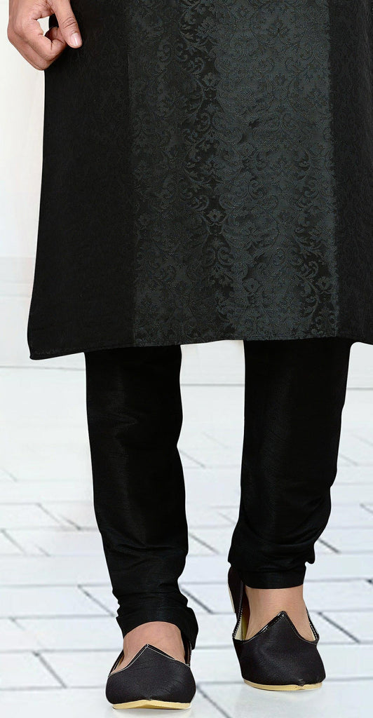 Black Brocade Kurta Pyjama With Stone Work