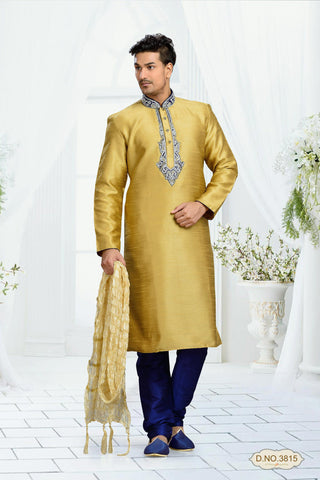 Dark Gold Jacquard Art Silk Kurta Pyjama