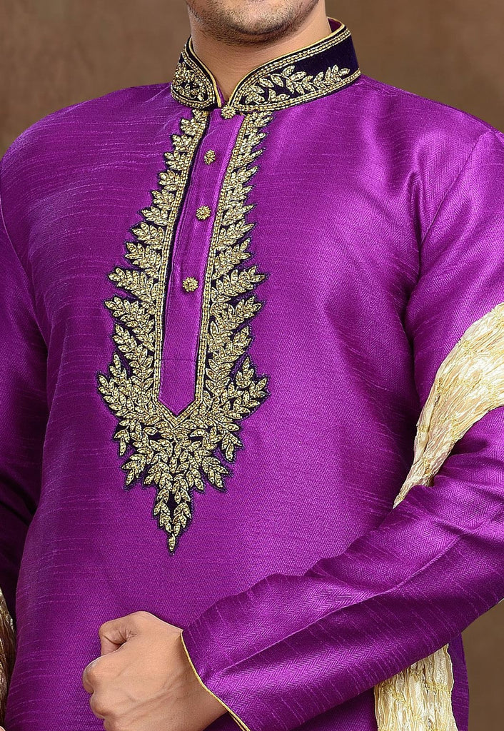 Purple Jacquard Art Silk Stone Work Kurta Pyjama