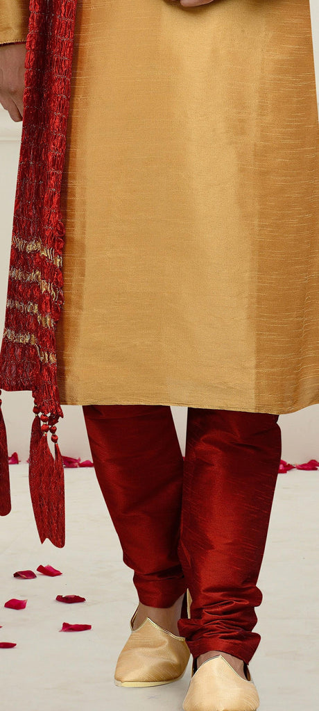 Chikoo Dupion Art Silk Kurta Pyjama With Thread Work