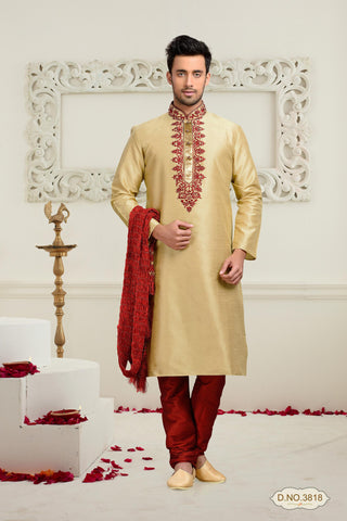 Tusser Dupion Art Silk Kurta Pyjama Thread Work