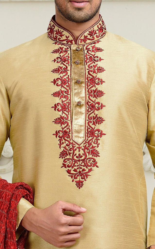 Tusser Dupion Art Silk Kurta Pyjama Thread Work