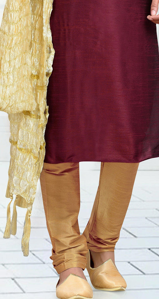Wine Dupion Art Silk Thread Work Kurta Pyjama