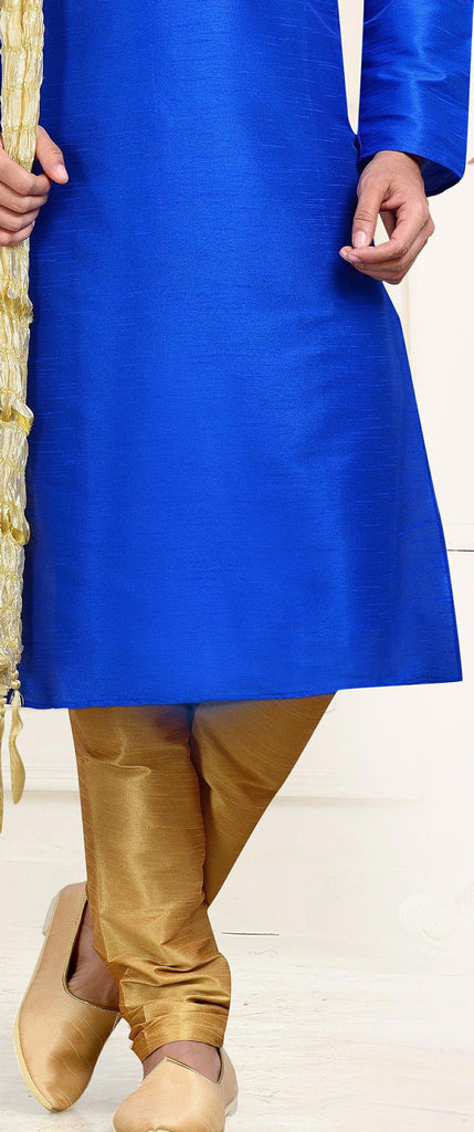 Blue Dupion Art Silk Thread Work Kurta Pyjama