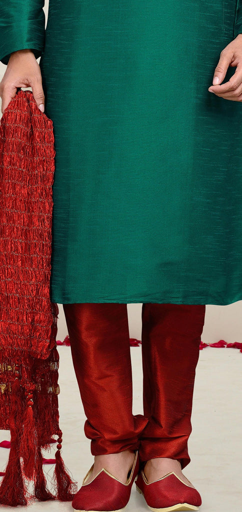 Teal Dupion Art Silk Thread Work Kurta Pyjama