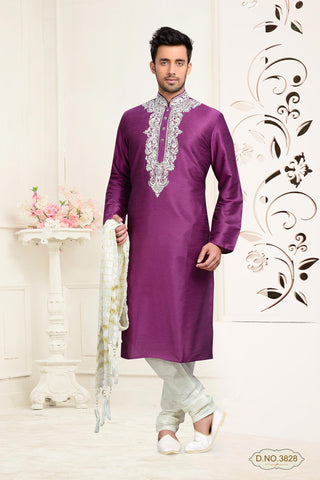 Maegenta Dupion Art Silk Kurta Pyjama With thread Work