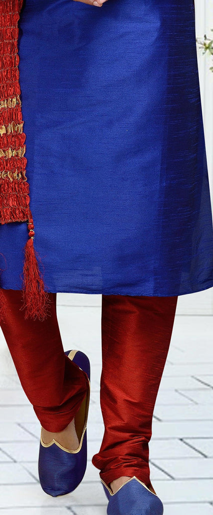 Blue Dupion Art Silk Kurta Pyjama Comes With Thread Work