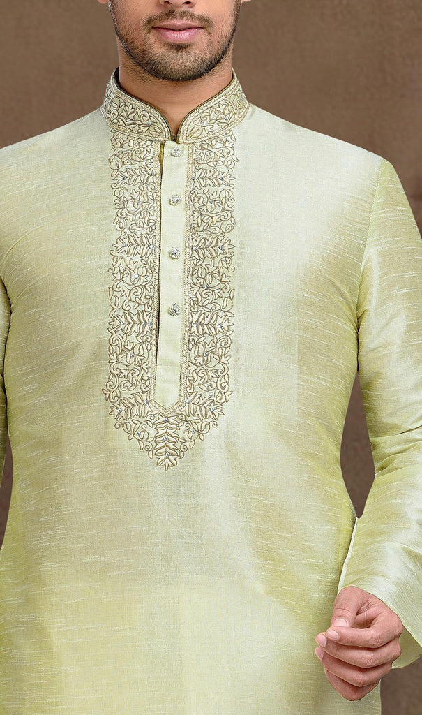 Pista Color Dupion Art Silk With Thread Work Kurta Pyjama