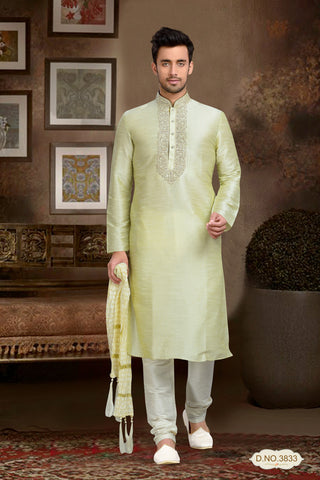 Pista Color Dupion Art Silk With Thread Work Kurta Pyjama