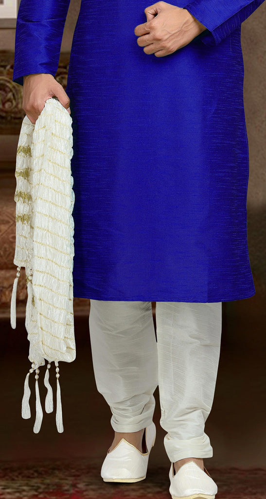 Blue Dupion Art Silk With Thread Work Kurta Pyjama