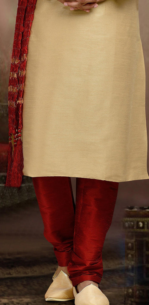 Gold Dupion Art Silk Kurta Pyjama With Thread Work