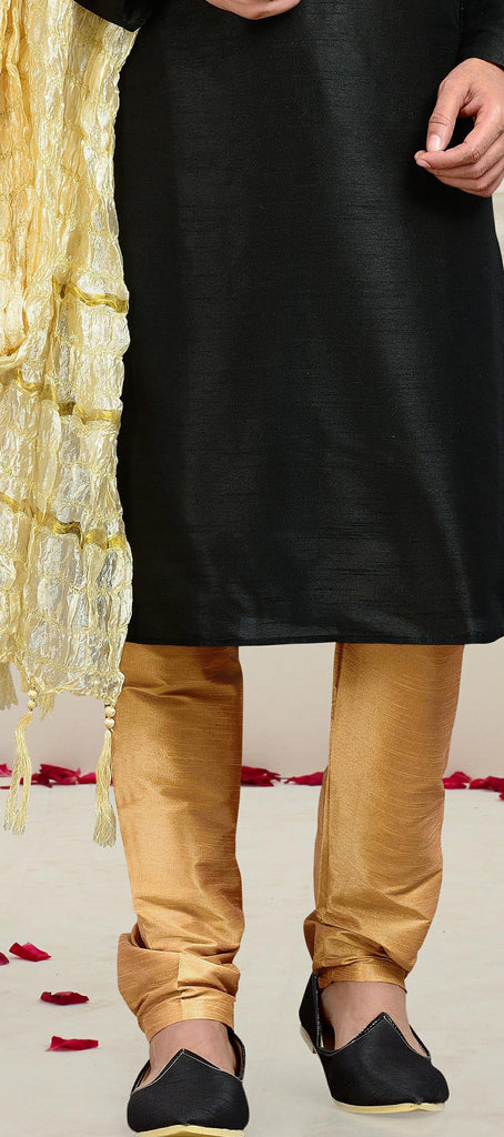 Black Dupion Art Silk Kurta Pyjama With Thread Work