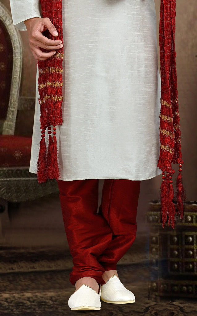 Cream Dupion Art Silk Kurta Pyjama Comes With Thread Work