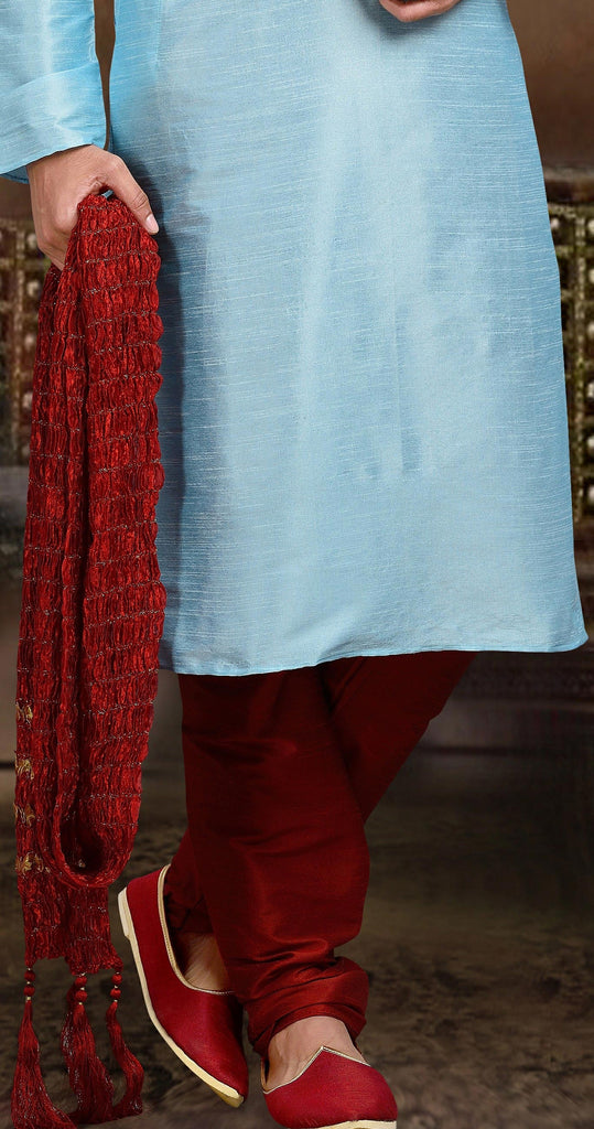 Sky Blue Dupion Art Silk Kurta Pyjama With Thread