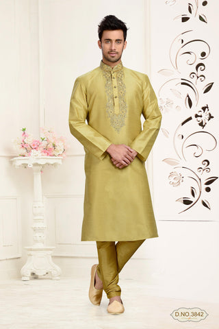 Tusser Dupion Art Silk Kurta Pyjama With Thread Work