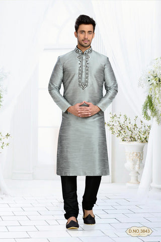 Gray Color Dupion Art Silk Kurta Pyjama