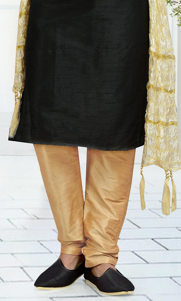 Black Dupion Art Silk Kurta Pyjama Thread Work