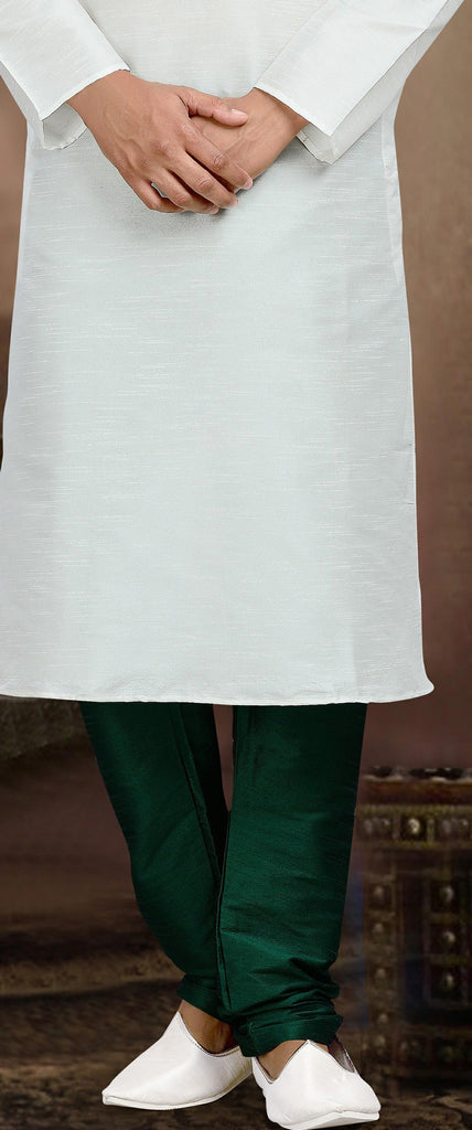 Off White Dupion Art Silk Kurta Pyjama With Thread Work