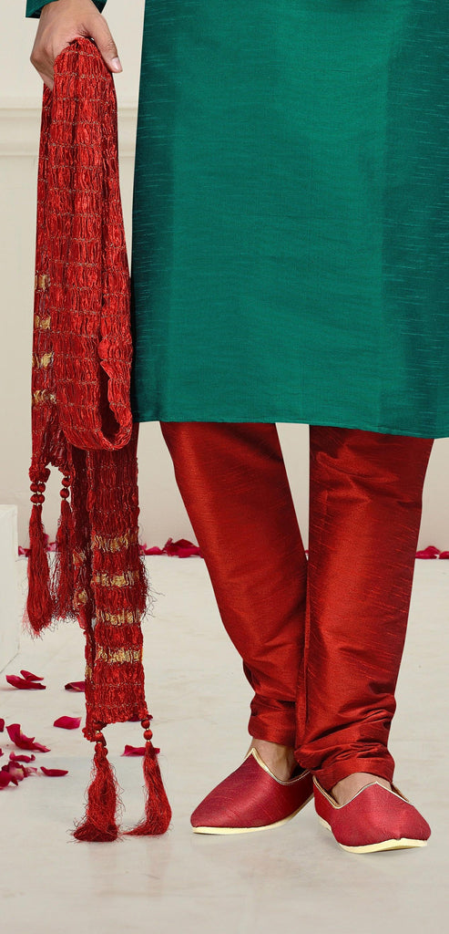 Teal Dupion Art Silk Kurta Pyjama With Embroidery Work