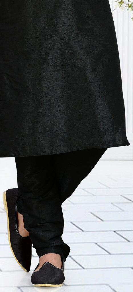 Black Dupion Art Silk Kurta Pyjama Comes With Thread Work