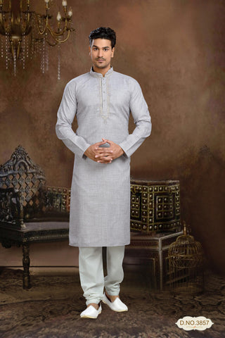 Light Brown Cotton Kurta Pyajam Comes With Embroidery Work