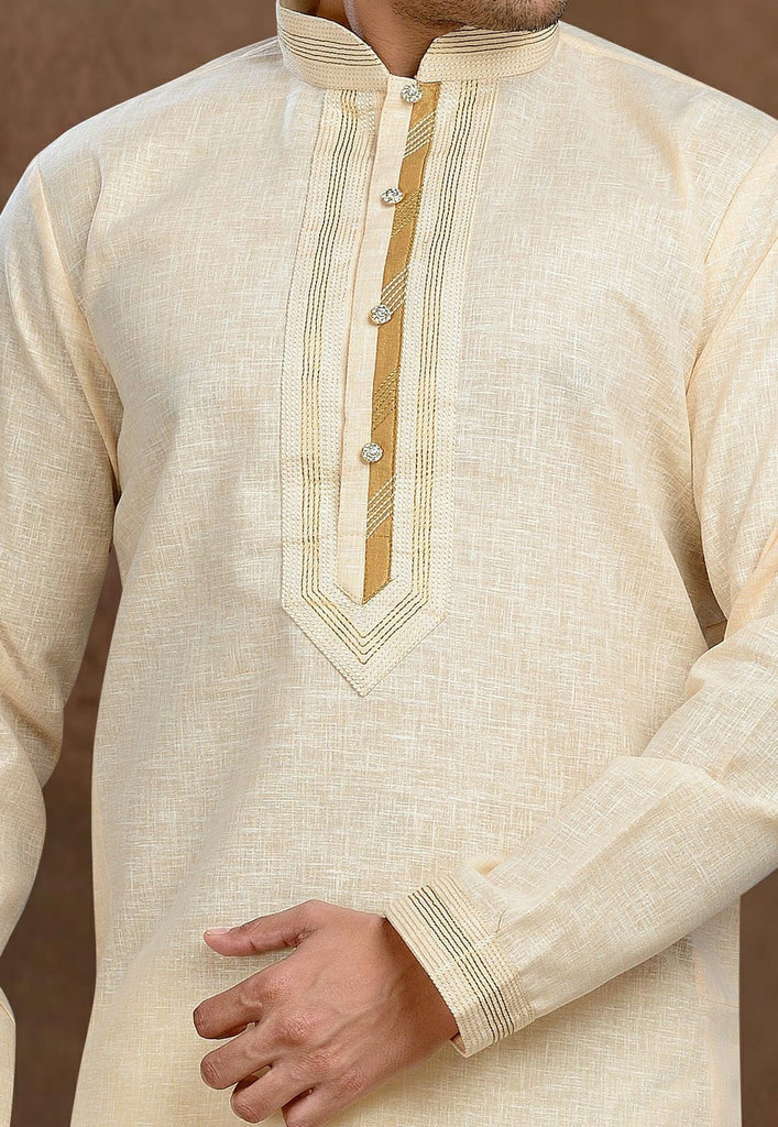 Peach Cotton Linen Kurta Pyjama With Pintuck Work