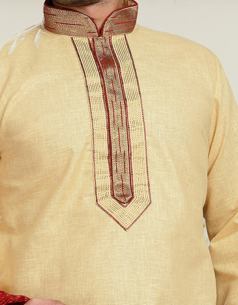 Tusser Cotton Linen Kurta Pyjama With Pintuck Work