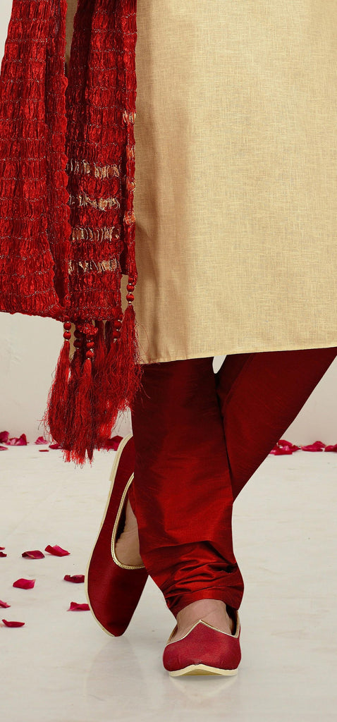 Tusser Cotton Linen Kurta Pyjama With Pintuck Work