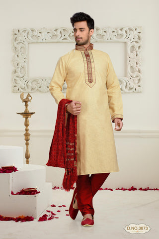 Tusser Cotton Linen Kurta Pyjama With Pintuck Work