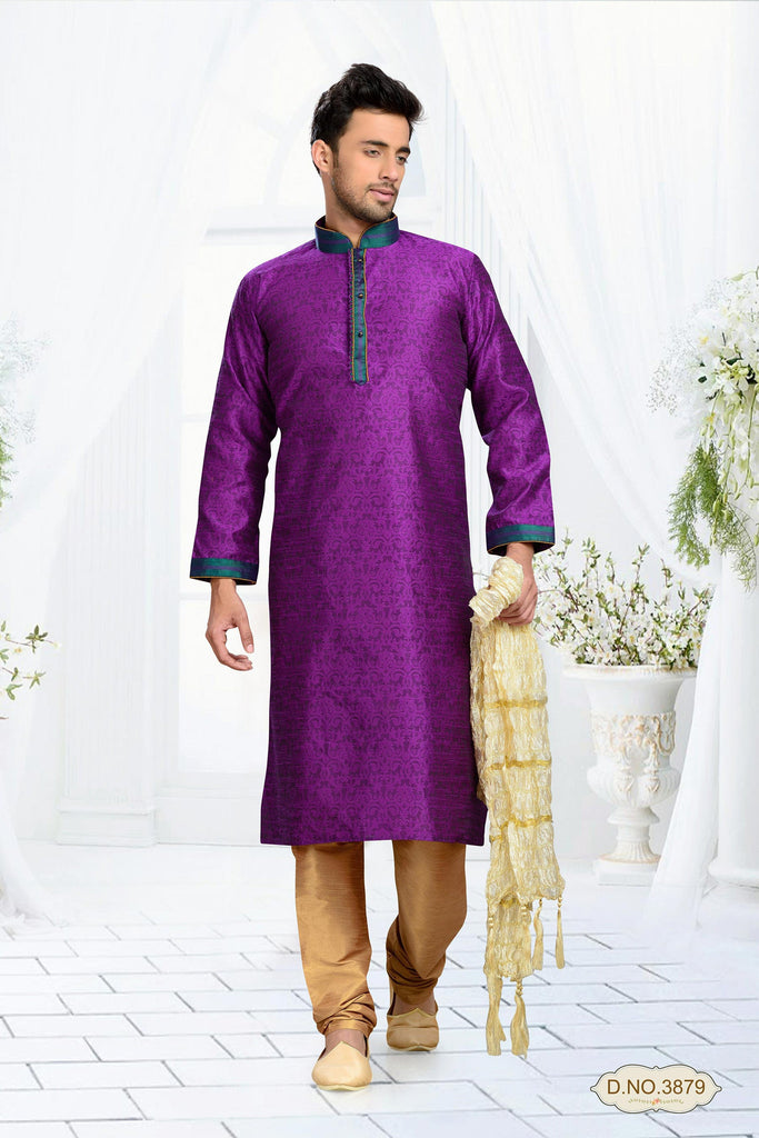 Purple Jacquard Art Silk Kurta Pyjama With Pintuck Work