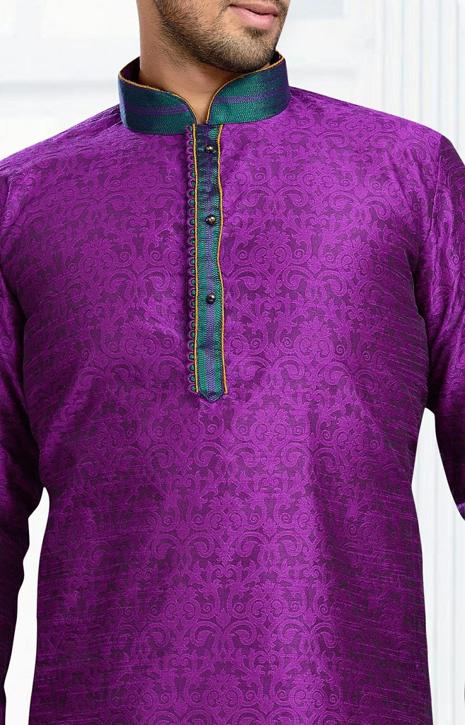 Purple Jacquard Art Silk Kurta Pyjama With Pintuck Work