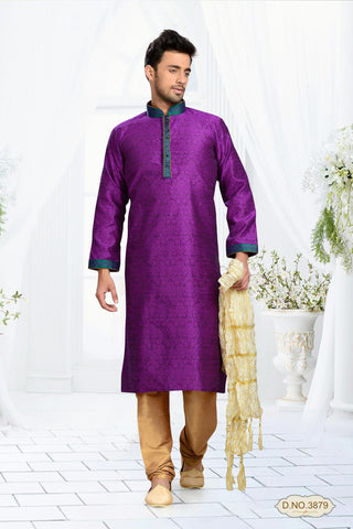 Purple Jacquard Art Silk Kurta Pyjama With Pintuck Work